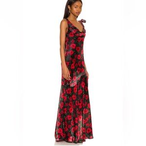 Black & Red Floral Maxi Velvet Dress